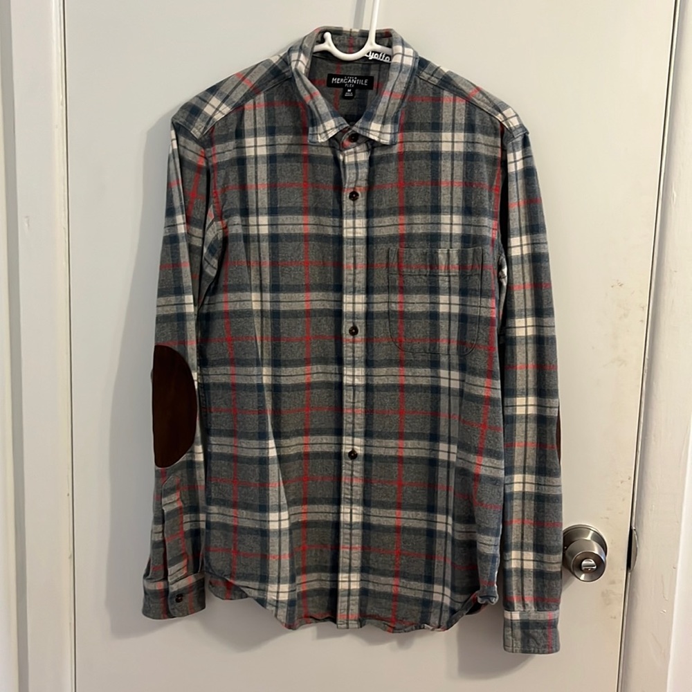 J.CREW MENS PLAID SHIRT WITH ELBOW PATCHES